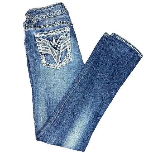 Vigoss The Dallas Straight Leg Mid Rise Embellished Denim Jeans Size 4 Length 33 - Picture 3 of 11